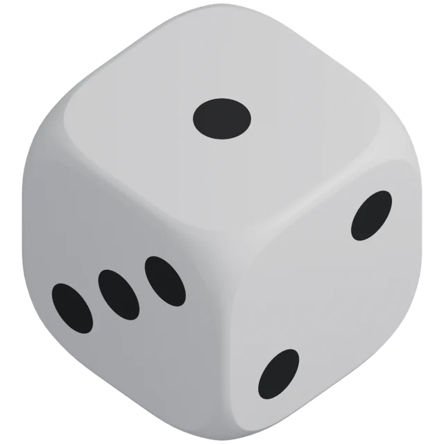 An actual in-app six-sided die in Plastic
